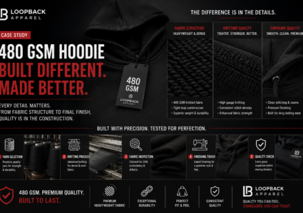 480 GSM hoodie showing differences in fabric structure, knitting, and finishing during manufacturing.