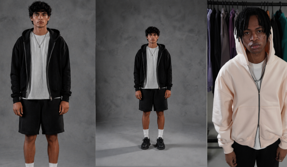 Premium Cropped zip up essentials hoodie by Loopback Apparel featuring heavyweight cotton and oversized streetwear fit.