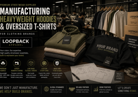 Premium streetwear supplier manufacturing heavyweight hoodies and oversized T-shirts for clothing brands at Loopback Apparel.