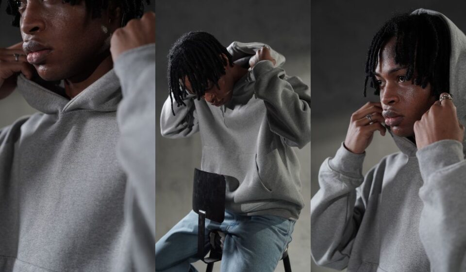 Hoodie essentials in oversized 480 GSM cotton fleece, beige colorway from Loopback Apparel
