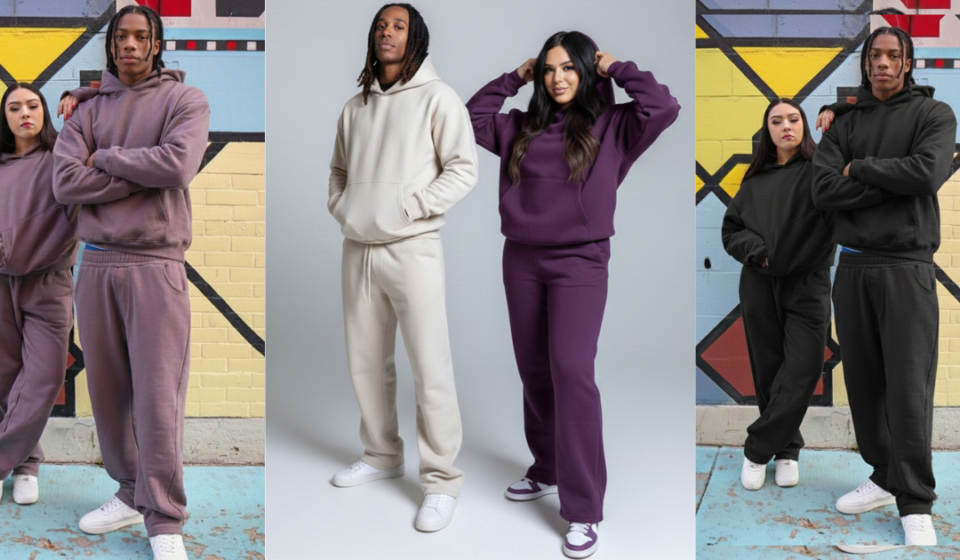hoodie and sweatpants set in heavyweight cotton with a matching minimalist design for everyday comfort and streetwear style