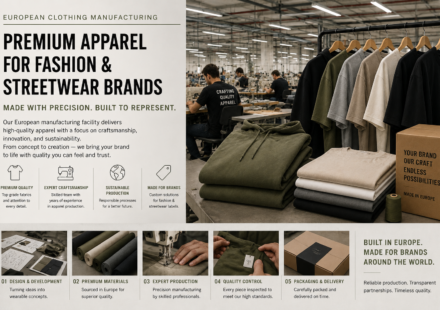 European clothing manufacturing facility producing premium apparel for fashion and streetwear brands.