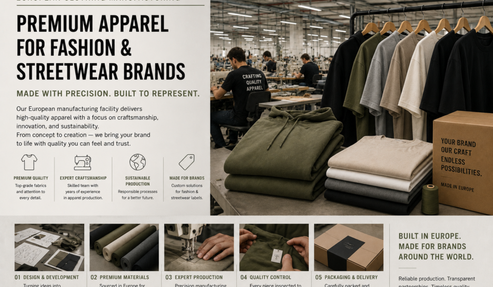 European clothing manufacturing facility producing premium apparel for fashion and streetwear brands.