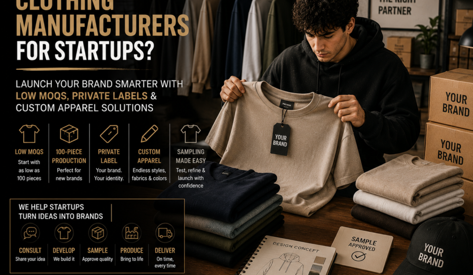 Clothing Manufacturers for Startups: Launch Your Brand With 100-Piece MOQ & Private Label Support